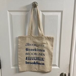 Brooklinen Brooklyn Eco Cotton Tote Bag Beige Navy Blue Logo Casual 16x16